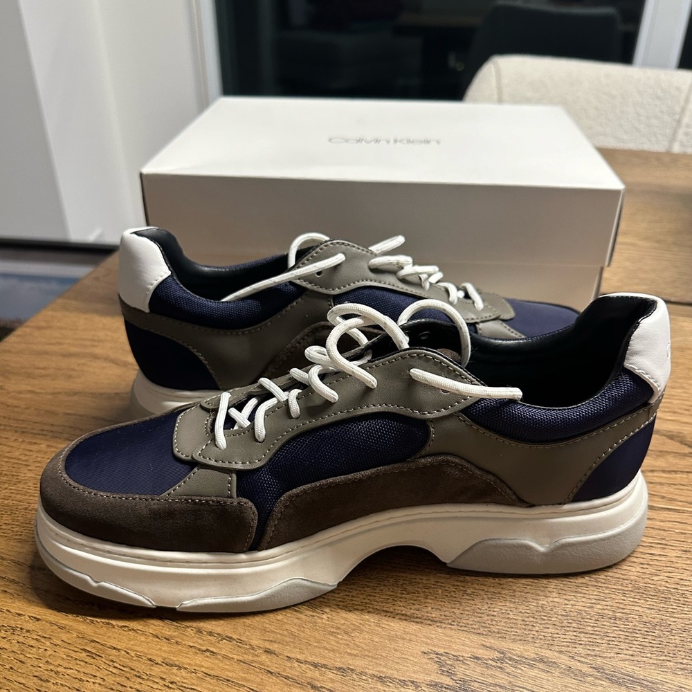 Calvin Klein Penley Smooth Calf Men’s Gray Leather Designer Sneakers Shoes